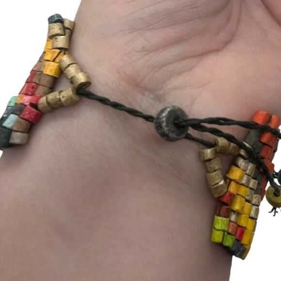 Rainbow Beaded Bracelet Pull Tighten Handmade Woven Adjustable Lightweight Boho - Picture 7 of 15
